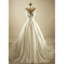 Ball Gown V-Neck Chapel Train Satin Wedding Dresses