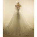 Discount Ball Gown Chapel Train Tulle Wedding Dresses with Long Sleeves