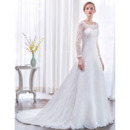 Court Train Lace Wedding Dresses with Long Lace Sleeves