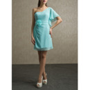 Affordable One Shoulder Short Chiffon Bridesmaid/ Wedding Party Dress