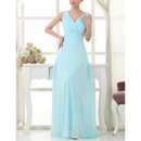 Affordable V-Neck Floor Length Chiffon Bridesmaid/ Wedding Party Dress