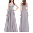 Affordable V-Neck Floor Length Chiffon Bridesmaid/ Wedding Party Dress