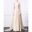 Custom Floor Length Chiffon Evening Dresses with Long Lace Sleeves