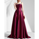 New Ball Gown Floor Length Satin Evening Dresses with Straps