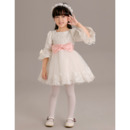 Adorable Short Flower Girl Dresses with 3/4 Long Sleeves and Sashes