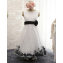 Custom Sleeveless Ankle Length Satin Flower Girl Dresses with Belts