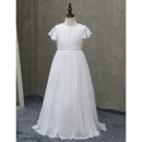 Inexpensive Long Chiffon First Communion Dresses with Short Sleeves