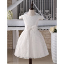 Custom Knee Length Lace First Communion Dresses with Cap Sleeves