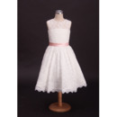Stunning A-Line Tea Length Lace First Communion Dresses with Belts