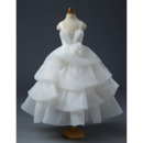 Stunning Tea Length Organza Layered Skirt First Communion Dresses