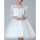 Ball Gown Short First Communion Dresses with Long Lace Sleeves