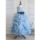 Affordable Long Ruffle Skirt Little Girls Party Dresses with Belts