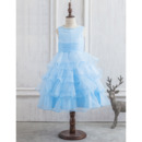 Custom Ball Gown Tea Length Organza Layered Skirt Flower Girl Dresses