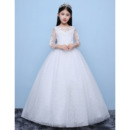 Custom Ball Gown Floor Length Lace Flower Girl Dress with Long Sleeves