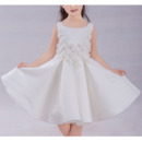 Custom A-Line Knee Length Satin Flower Girl Dresses with Appliques