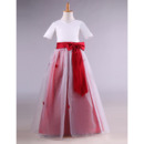 Custom Floor Length Flower Girl Dresses with Short Sleeves and Sashes