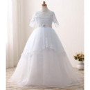 Custom Ball Gown Flower Girl/ First Communion Dress with Half Sleeves