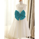 Lapel Tea Length Taffeta Flower Girl Dresses with Bows