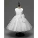 Ball Gown Tea Length Lace Satin Flower Girl Dresses