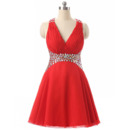 Sexy V-Neck Sleeveless Short Chiffon Rhinestone Homecoming Dresses