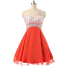 Discount One Shoulder Short Chiffon Rhinestone Homecoming Dresses