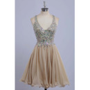 Custom V-Neck Mini/ Short Chiffon Rhinestone Homecoming Dresses