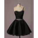 A-Line One Shoulder Short Black Homecoming Dresses