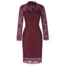 Mandarin Collar Knee Length Lace Mother Dresses with Long Sleeves