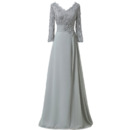 Elegant V-Neck Floor Length Chiffon Mother Dress with 3/4 Long Sleeves