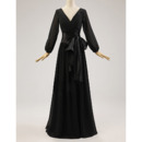 New V-Neck Floor Length Chiffon Mother Dress with Long Sleeves