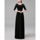 Long Chiffon Lace Black Mother Dresses with 3/4 Long Sleeves