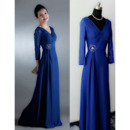 Custom V-Neck Floor Length Chiffon Mother Dress with 3/4 Long Sleeves