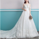 Chapel Train Organza Wedding Dresses with Short Sleeves