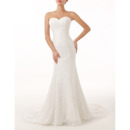 Sexy Sheath Sweetheart Sleeveless Sweep Train Lace Wedding Dresses