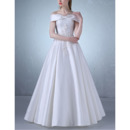 Custom Off-the-shoulder Floor Length Satin Lace-Up Wedding Dresses