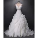 Sexy V-Neck Sweep Train Organza Asymmetric Ruffle Wedding Dresses