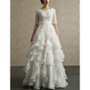 Affordable Chiffon Layered Skirt Wedding Dresses with Half Sleeves