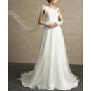 Custom One Shoulder Sweep Train Lace Organza Wedding Dresses