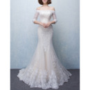 Custom Mermaid Long Organza Wedding Dresses with 3/4 Long Sleeves