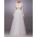 Custom A-Line Floor Length Organza Wedding Dresses with Long Sleeves
