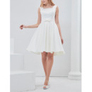 Custom A-Line Square Sleeveless Short Satin Reception Wedding Dresses