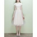 Inexpensive Mandarin Collar Cap Sleeves Short Reception Wedding Dress