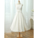 Custom A-Line Sleeveless Tea Length Lace Reception Wedding Dresses