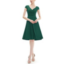 Vintage V-Neck Knee Length Chiffon Bridesmaid Dress with Short Sleeves