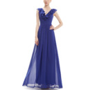 Vintage V-Neck Floor Length Chiffon Ruffle Bridesmaid Dresses