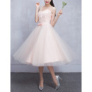 Affordable One Shoulder Knee Length Satin Tulle Bridesmaid Dresses