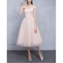 Elegant Off-the-shoulder Knee Length Satin Tulle Bridesmaid Dresses