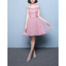 Inexpensive Strapless Sleeveless Short Satin Tulle Bridesmaid Dresses