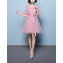 Elegant Short Satin Tulle Bridesmaid Dresses with Short Sleeves