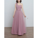Custom One Shoulder Floor Length Satin Tulle Bridesmaid Dresses